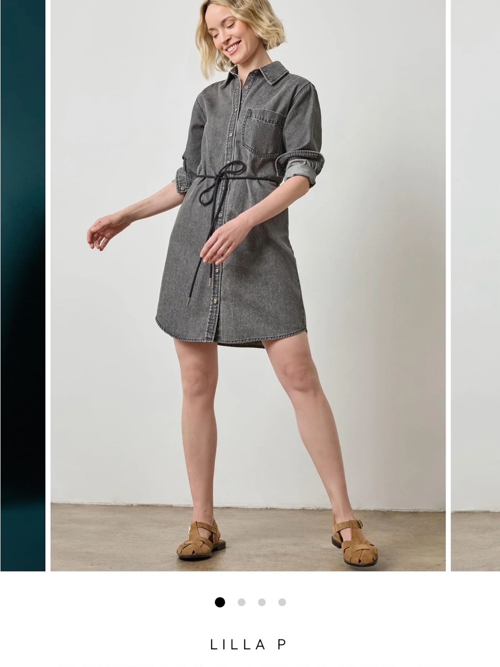 Lilla P Charcoal Gray Denim Shirt Mini Dress